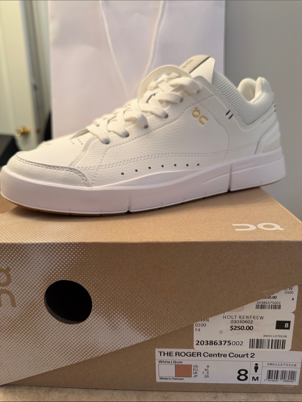 On Running White Low-Top Leather Sneakers with Suede Tongue Patch
